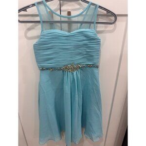 Cinderella Couture Girls Aqua Dress Size 6 With Jewel Embellished Waist & Ruched